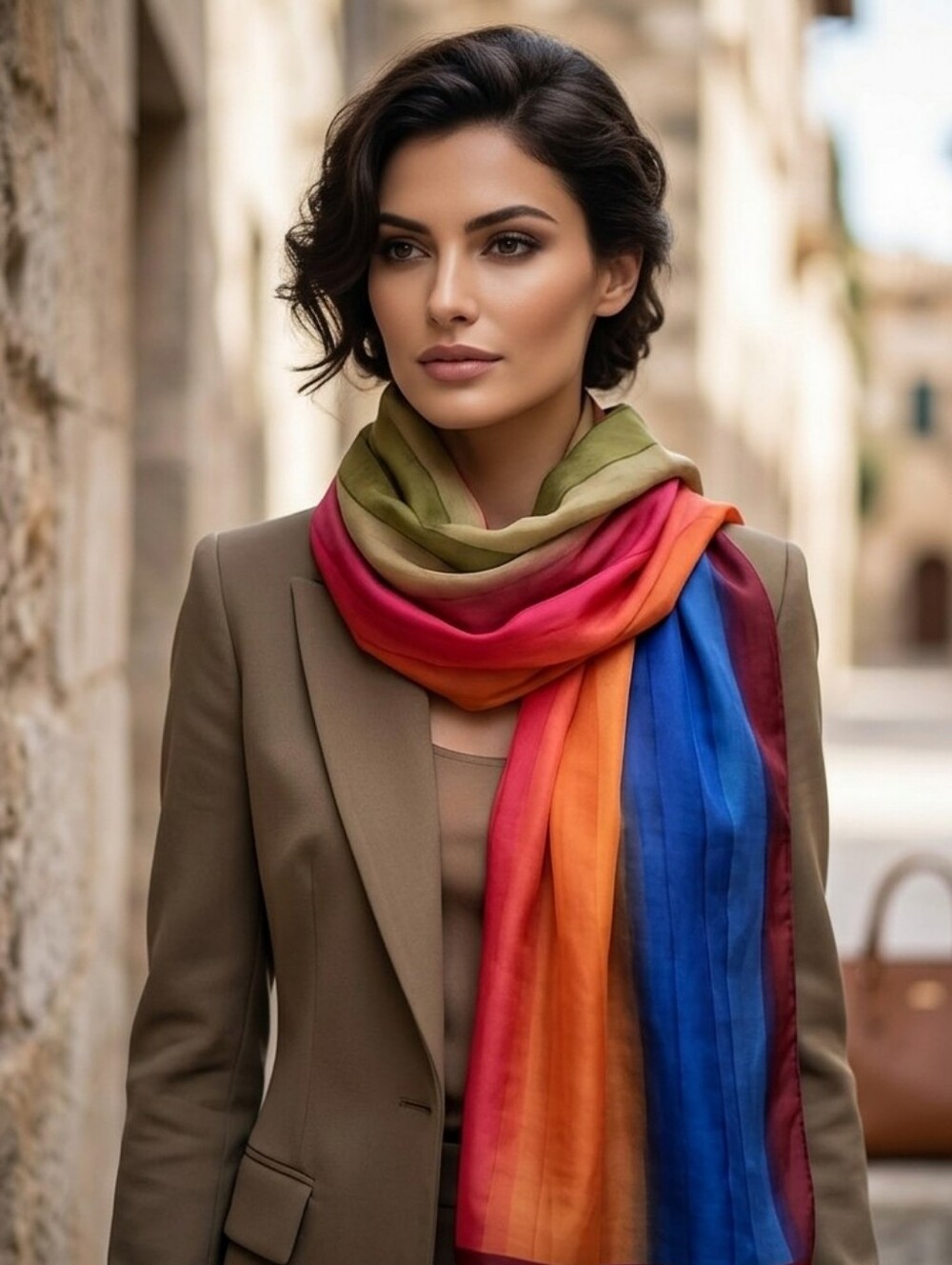 Silk Tie Dye Bright Multicolour Striped Scarf Made In India